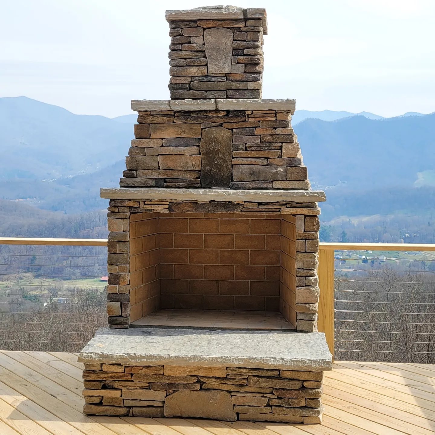 Outdoor drystack stone fireplace